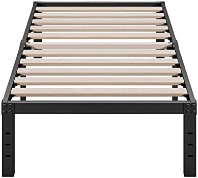 ZIYOO Twin Bed Frames, 3" Wide Wood Slats with 2500 lbs Support for Mattress, 16 Inch High, No Box Spring Needed, Noise Free, Non-Slip, Easy Assembly