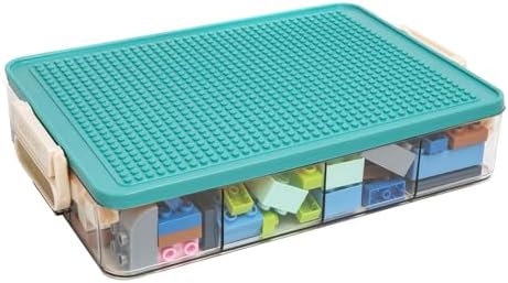 Toys Storage Organizer Bins for Lego, Stackable Toys Organizer, Lego Building Block Storage, Toy Storage Box with 12 Palace Grids, Plastic Stackable Organizer Bins (Green 1layer)