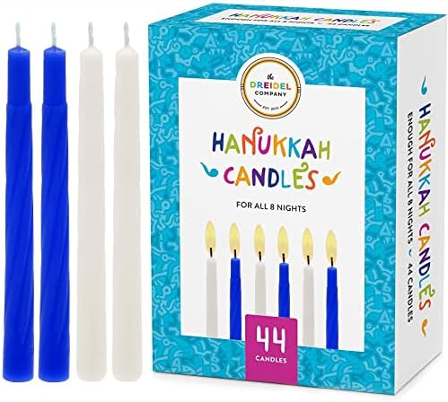 Menorah Candles Chanukah Candles 44 White and Blue Hanukkah Candles for All 8 Nights of Chanukah (Single Box)