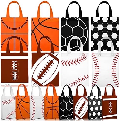 24 Pieces Sports Party Favor Bags Balls Goodie Bags Non Woven Football Basketball Softball Baseball Party Favor Bags with Handles Sports Party Supplies for Birthday Baby Shower Party(Multi Balls)