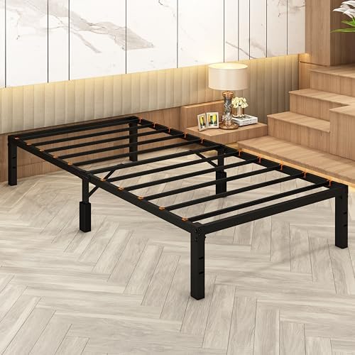 14 Inch Metal Twin Bed Frame Mattress Foundation,Tall Platform Bedframes with Storage,No Box Spring Needed, Durable Twin Size Suitable for Bedroom-Black